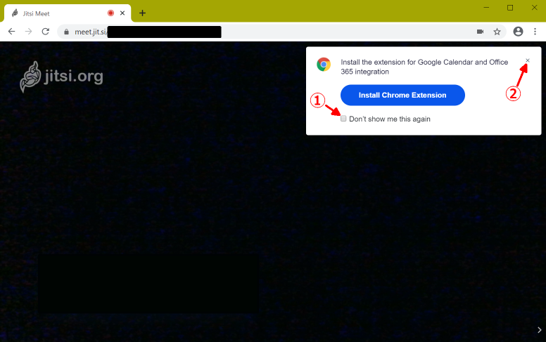 jit.si初回起動時、Chrome機能拡張を入れるか尋ねてくる画面